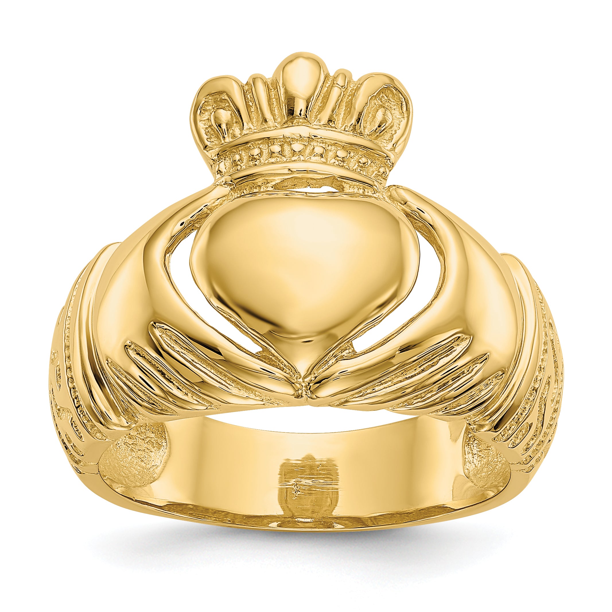 14k Polished Mens Domed Claddagh Ring D983
