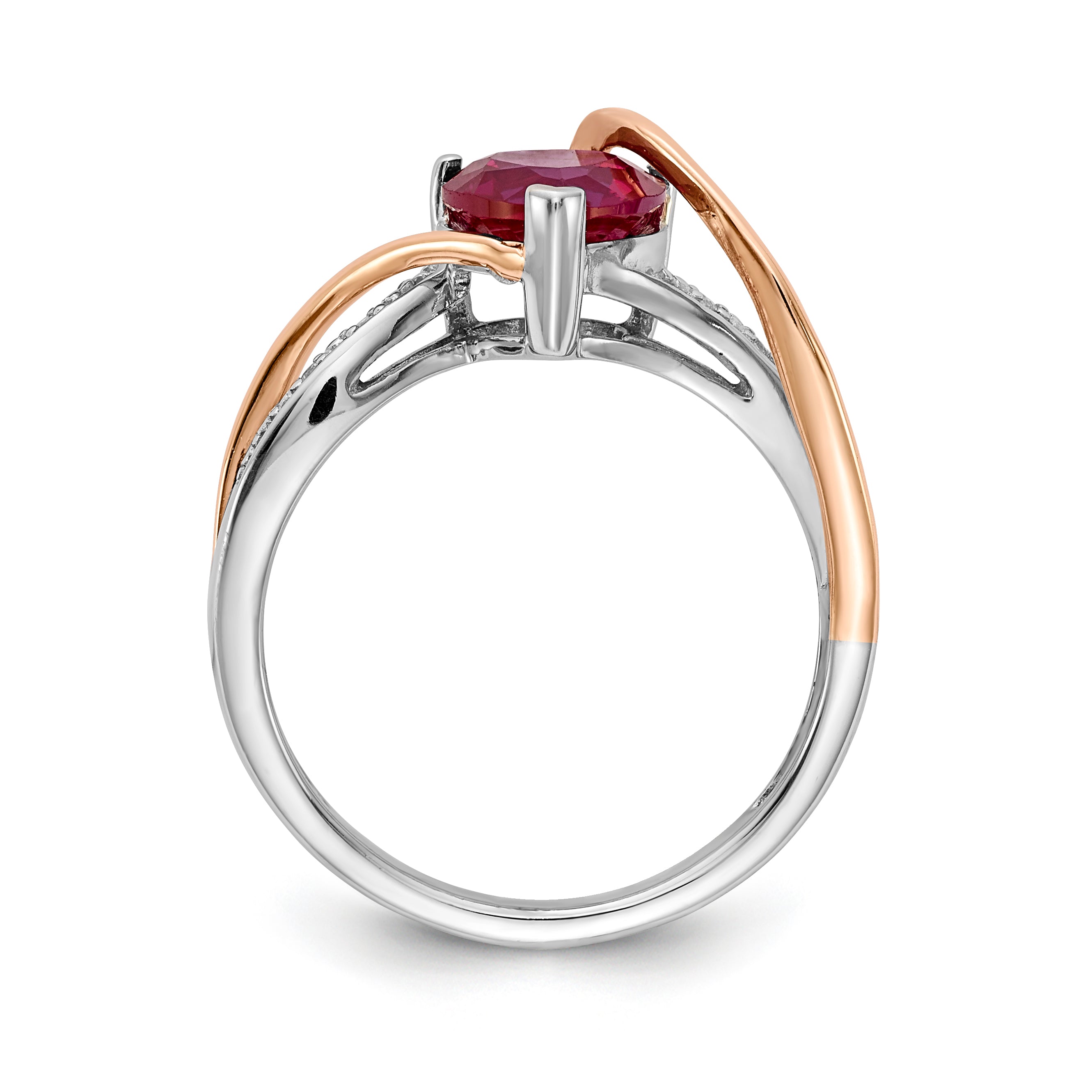 14k Two-tone Diamond and 7mm Ruby Heart Twist Ring RM4337