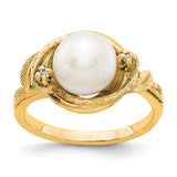 14k 7.5mm FW Cultured Pearl AAA Diamond ring Y4382PL/AAA