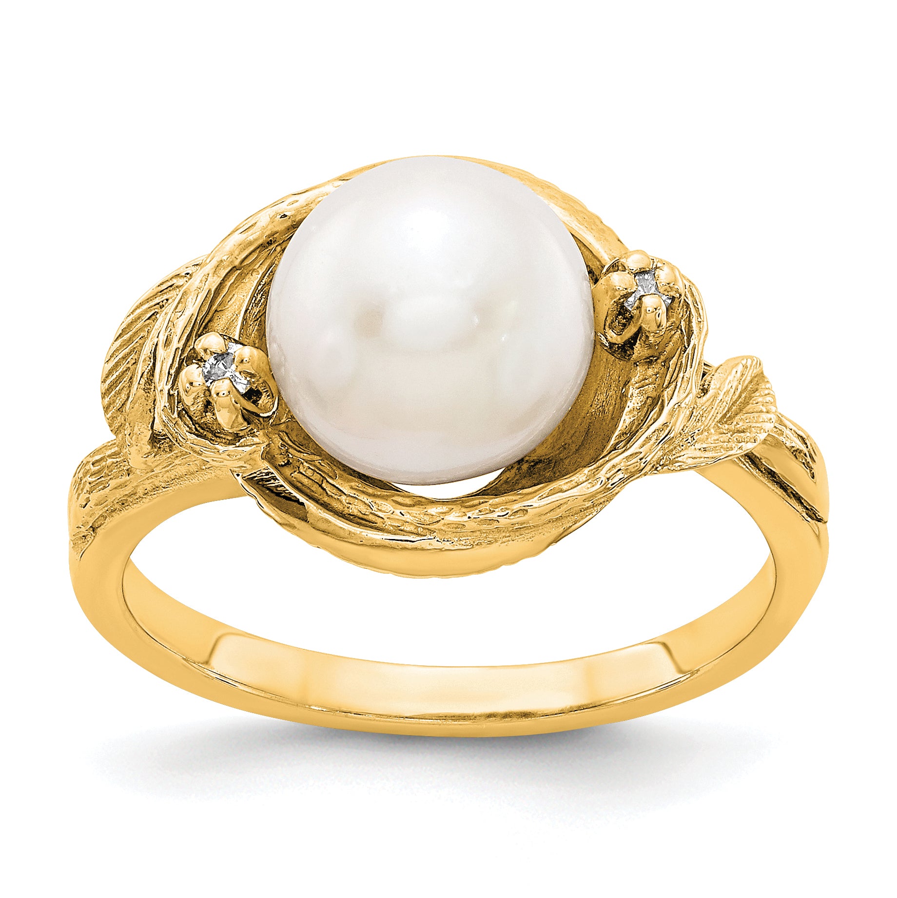 14k 7.5mm FW Cultured Pearl AAA Diamond ring Y4382PL/AAA