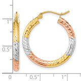 14k w/White and Rose Rhodium Polished Diamond-cut Hoop Earrings TF1135