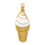 14k White Enameled Vanilla Ice Cream Cone Pendant K1812