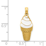 14k White Enameled Vanilla Ice Cream Cone Pendant K1812