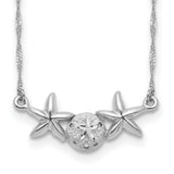 14K White Gold Brushed and Polished Sand Dollar and Starfish 17 inch Necklace SF2671