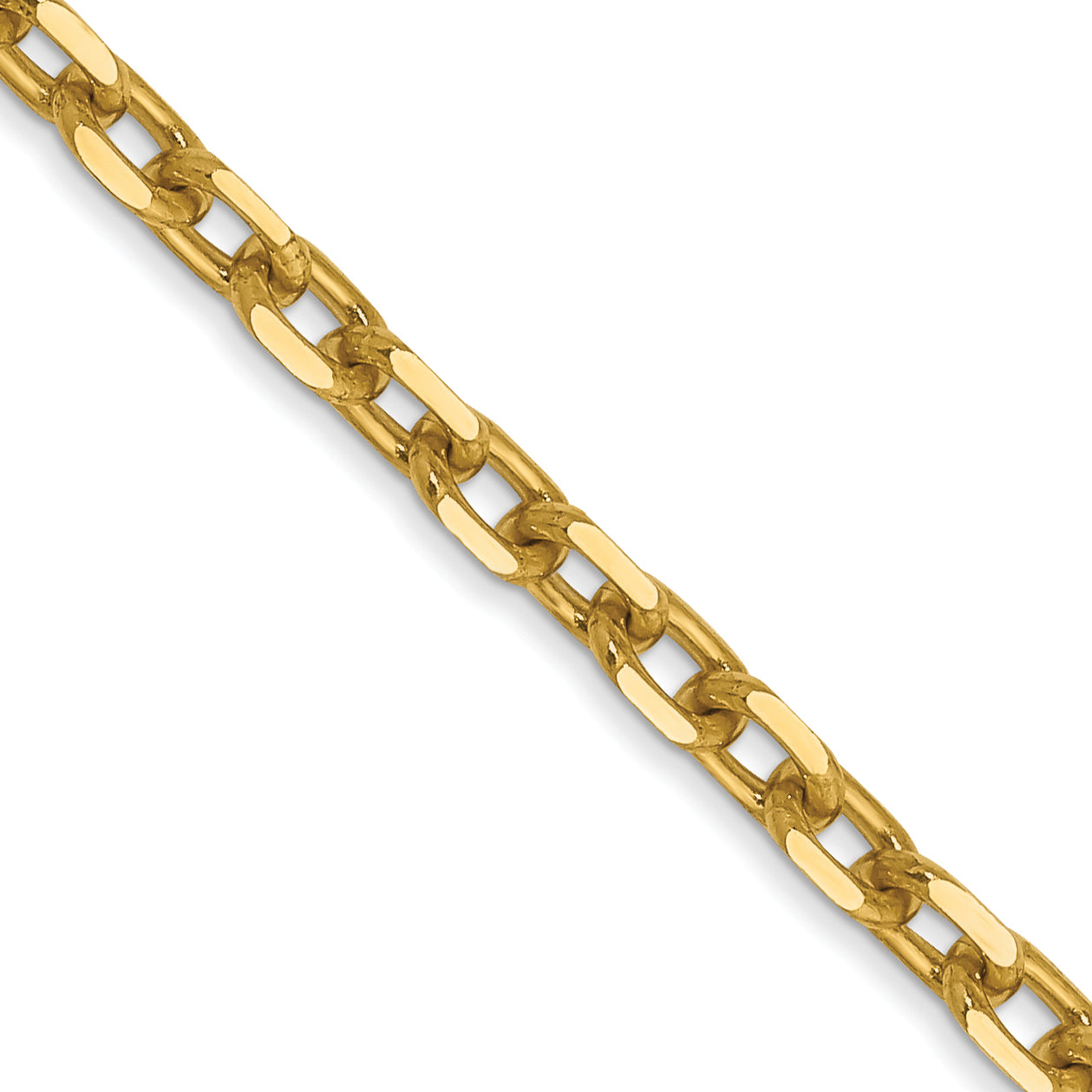 14K 26 inch 3mm Diamond-cut Round Open Link Cable with Lobster Clasp Chain PEN206
