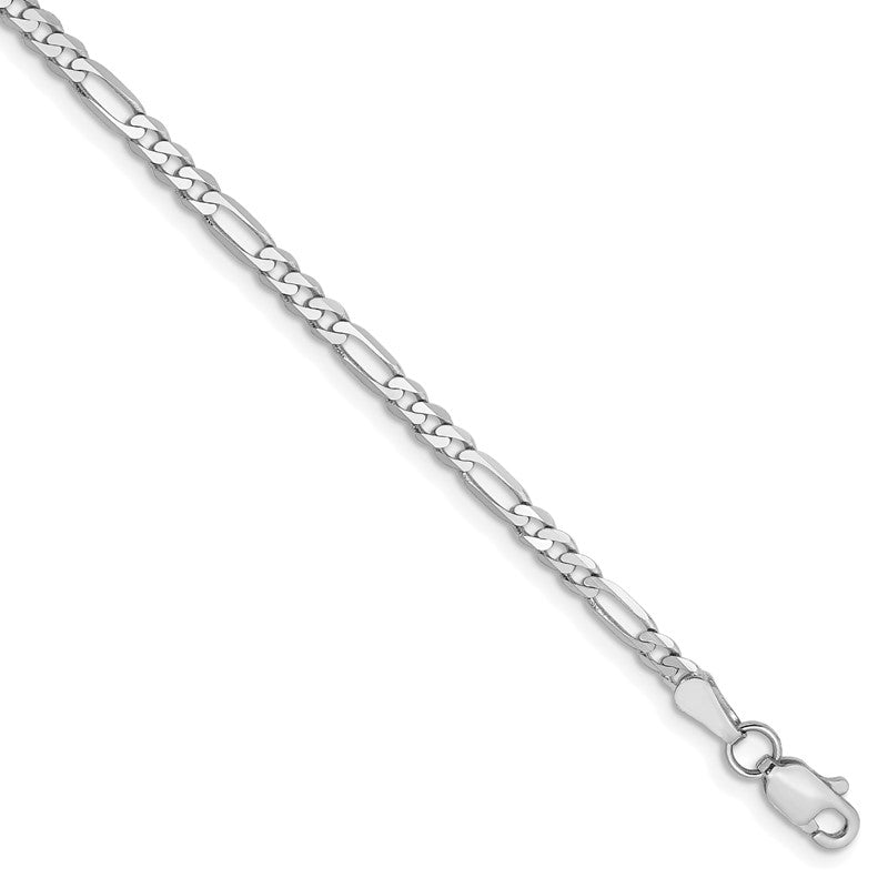 14K White Gold 10 inch 2.75mm Flat Figaro with Lobster Clasp Anklet WFIG070