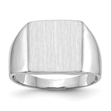 14k White Gold 13.0x13.5mm Open Back Satin Mens Signet Ring RS613
