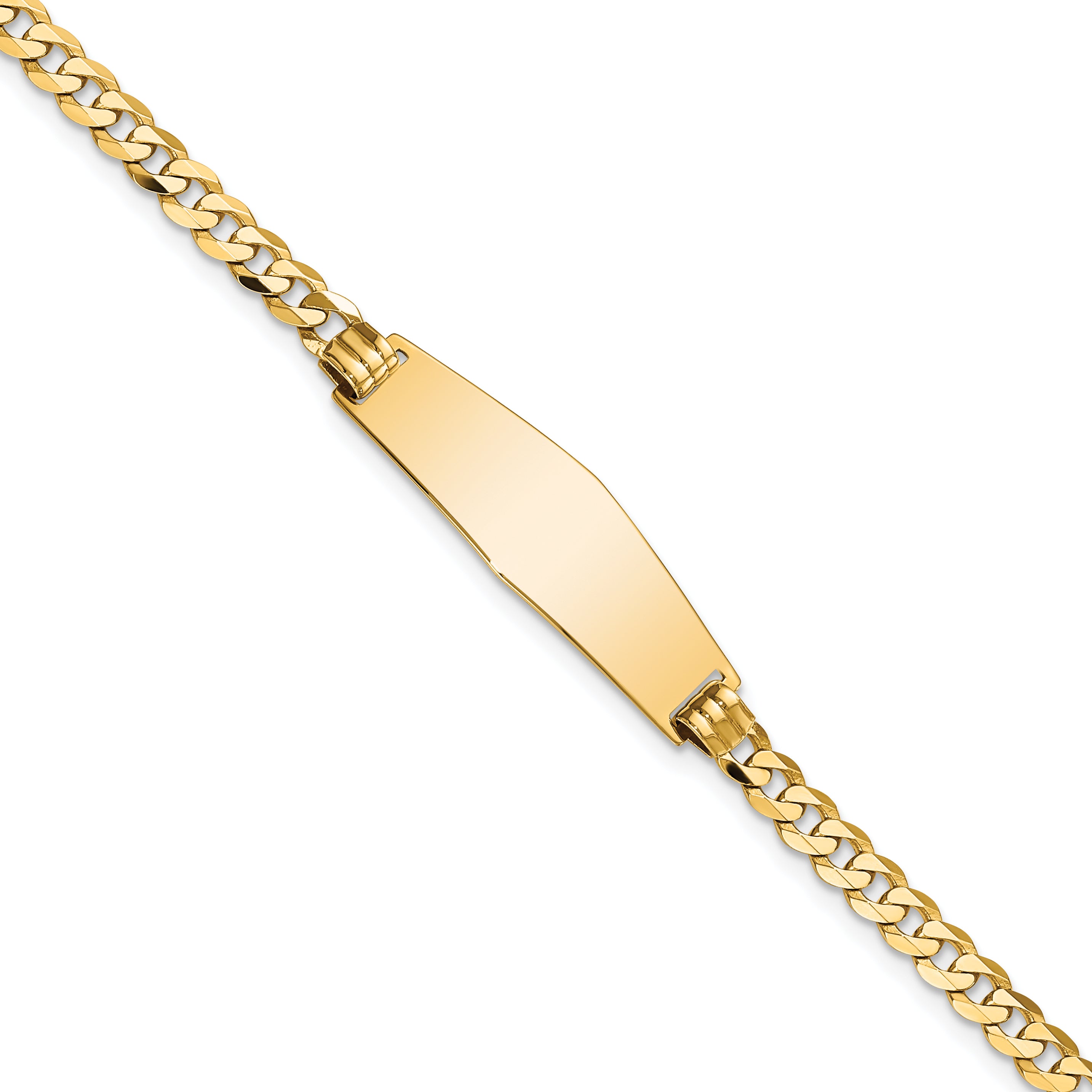 14k Polished Solid Chain/Solid Plate Flat Curb Link Soft Diamond Shape 28x9.8mm Plate 7 inch ID Bracelet LID73C