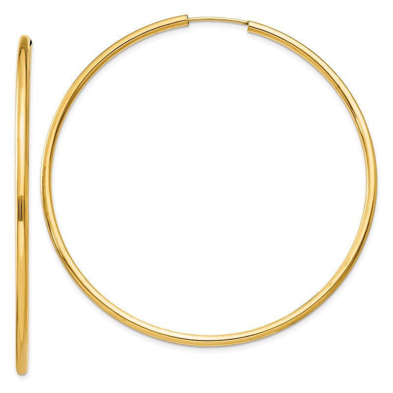 14k 2x60mm Polished Round Endless Tube Hoop Earrings H987