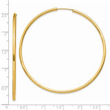 14k 2x60mm Polished Round Endless Tube Hoop Earrings H987