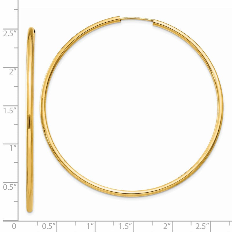 14k 2x60mm Polished Round Endless Tube Hoop Earrings H987