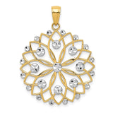 14k and White Rhodium Diamond-cut Flower Pendant K3452