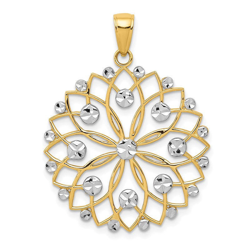 14k and White Rhodium Diamond-cut Flower Pendant K3452