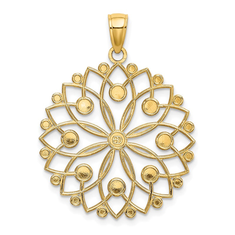 14k and White Rhodium Diamond-cut Flower Pendant K3452