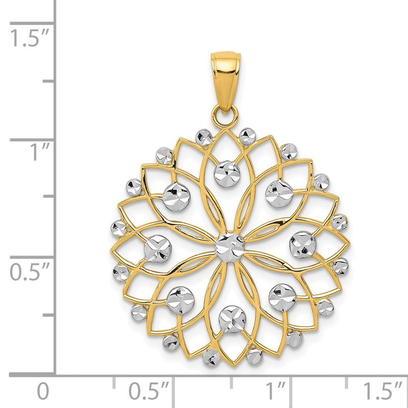 14k and White Rhodium Diamond-cut Flower Pendant K3452