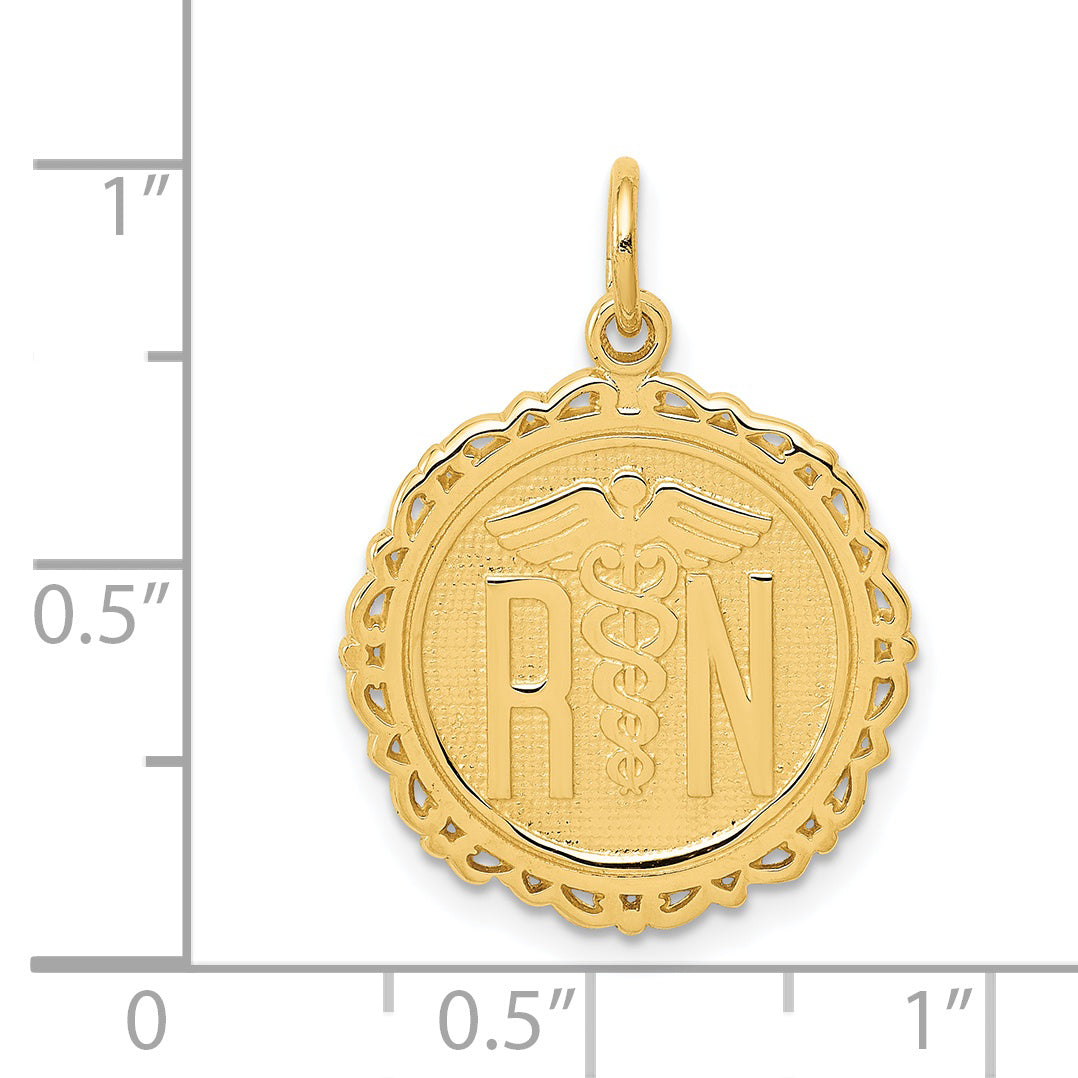 14k RN Registered Nurse Textured Back Disc Charm C1786