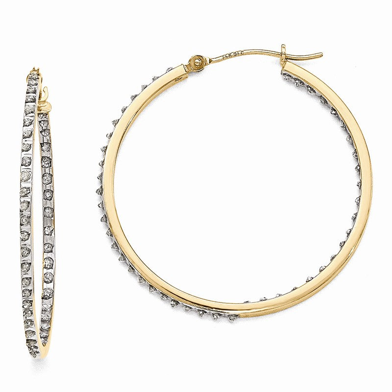 14k Diamond Fascination Diamond Dust/Accent 2x35mm Round In/Out Hoop Earrings DF256
