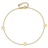 14K Open Star 3-Station 9 inch Plus 1 inch Extender - Total 10 inch Anklet ANK199
