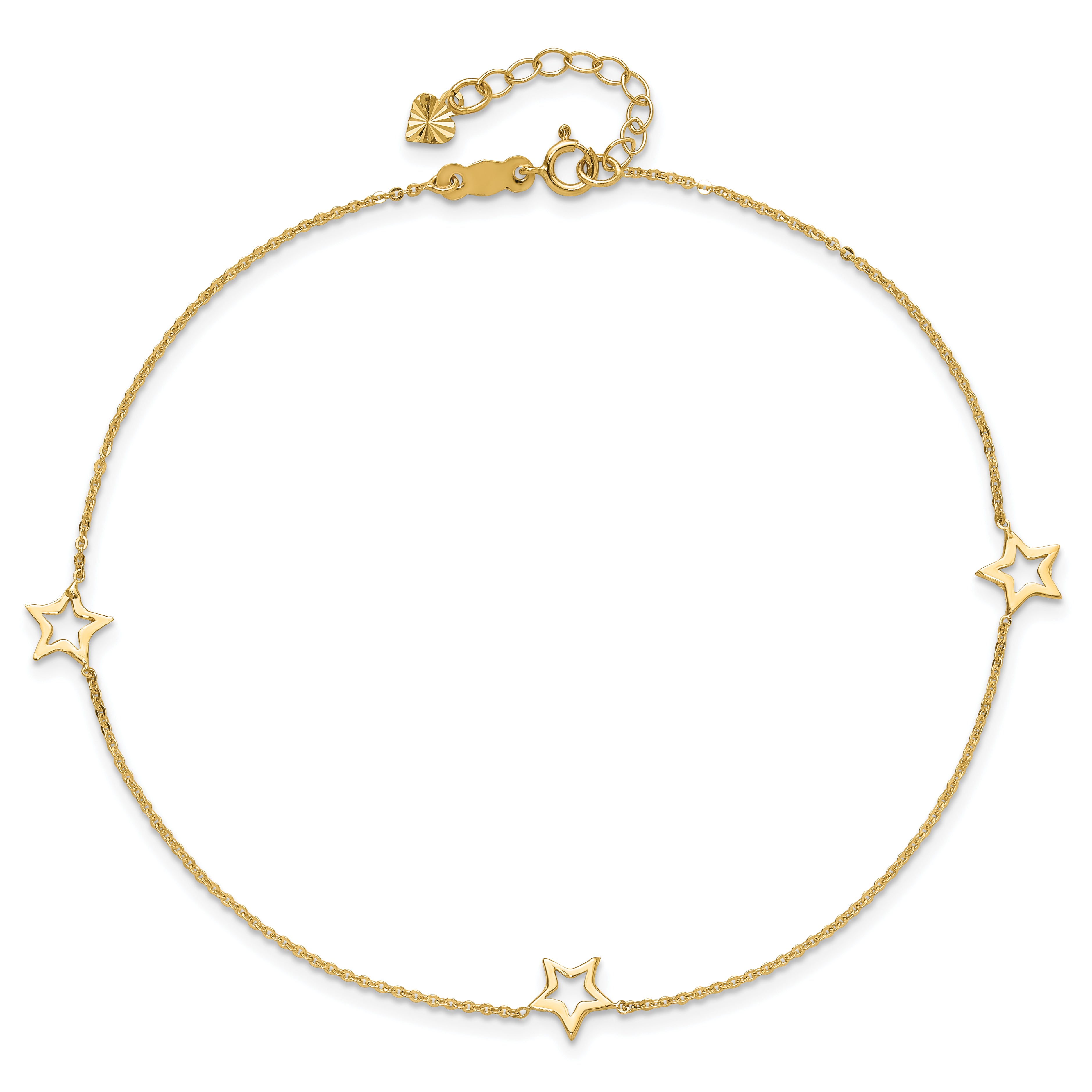 14K Open Star 3-Station 9 inch Plus 1 inch Extender - Total 10 inch Anklet ANK199