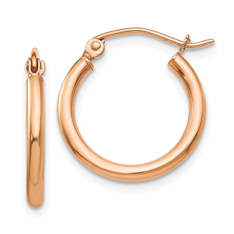 14k Rose Gold 2.5x17mm Polished Lightweight Tube Hoop Earrings TF829