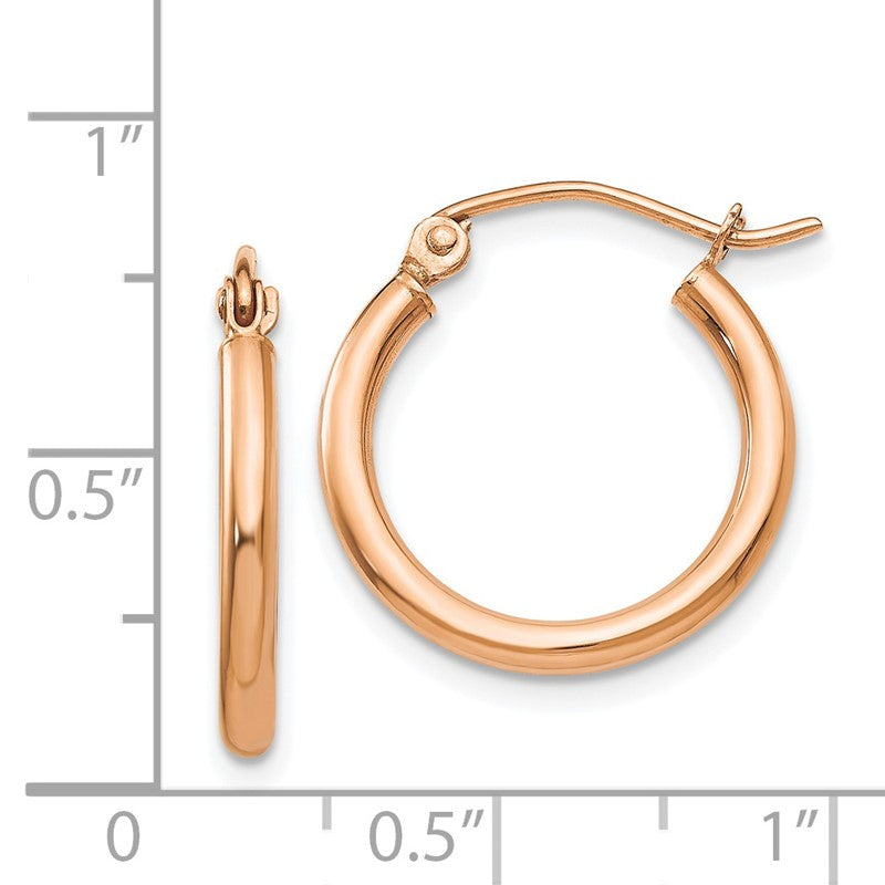 14k Rose Gold 2.5x17mm Polished Lightweight Tube Hoop Earrings TF829