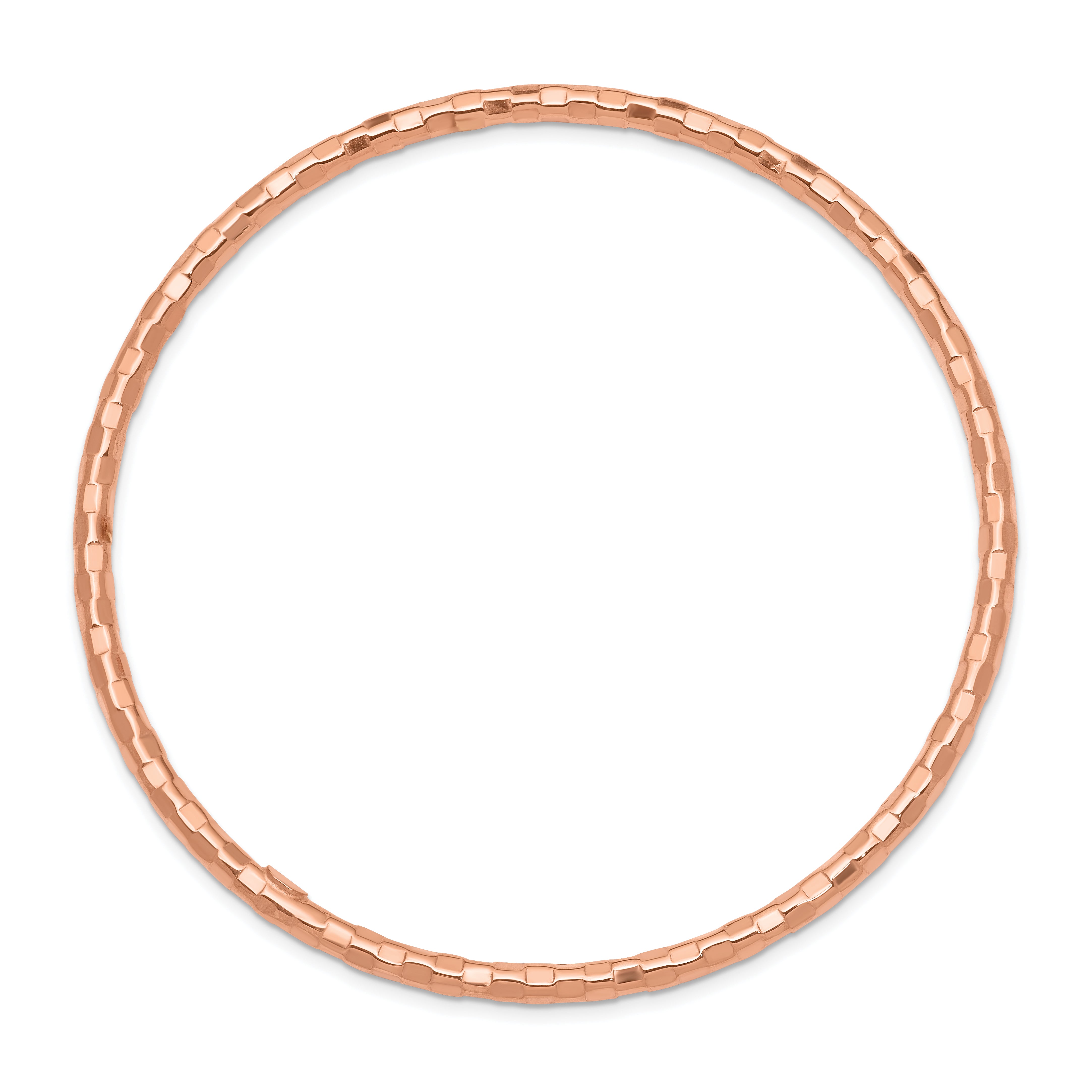 14K Rose Gold Polished Textured 3.00mm Slip-on Round Bangle Bracelet DB586