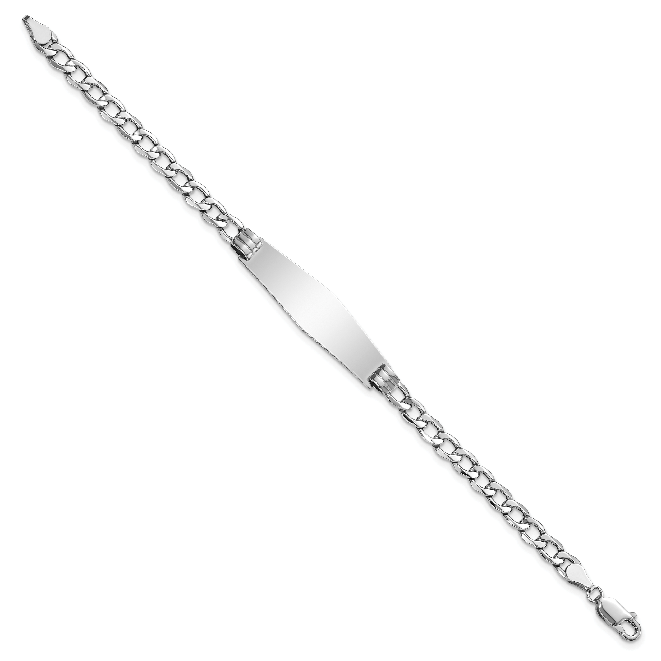 14k White Gold Polished Semi-Solid Chain/Solid Plate Cuban Link Soft Diamond Shape 34x10mm Plate 7 inch ID Bracelet DCID133CW