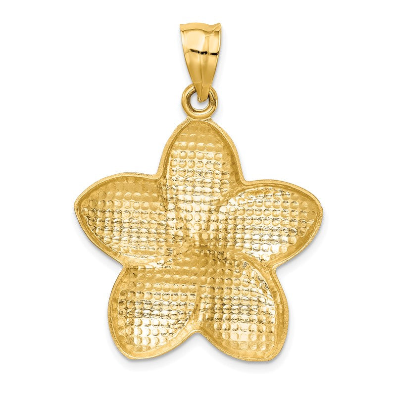 14k Satin Diamond-cut Open-Backed Large Plumeria Pendant C2343