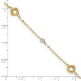 14k Two-tone Love Knots and Beads on Small Heart Link 7.5 inch Bracelet FB1466