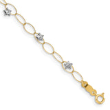 14k Two-tone Diamond-cut Puffed Stars and Oval Link 7.25 inch Bracelet FB1322