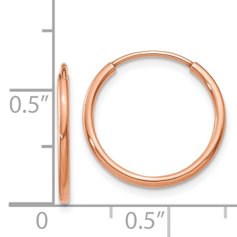 14k Rose Gold 1.2x16mm Polished Endless Tube Hoop Earrings XY1235