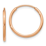14k Rose Gold 1.2x16mm Polished Endless Tube Hoop Earrings XY1235