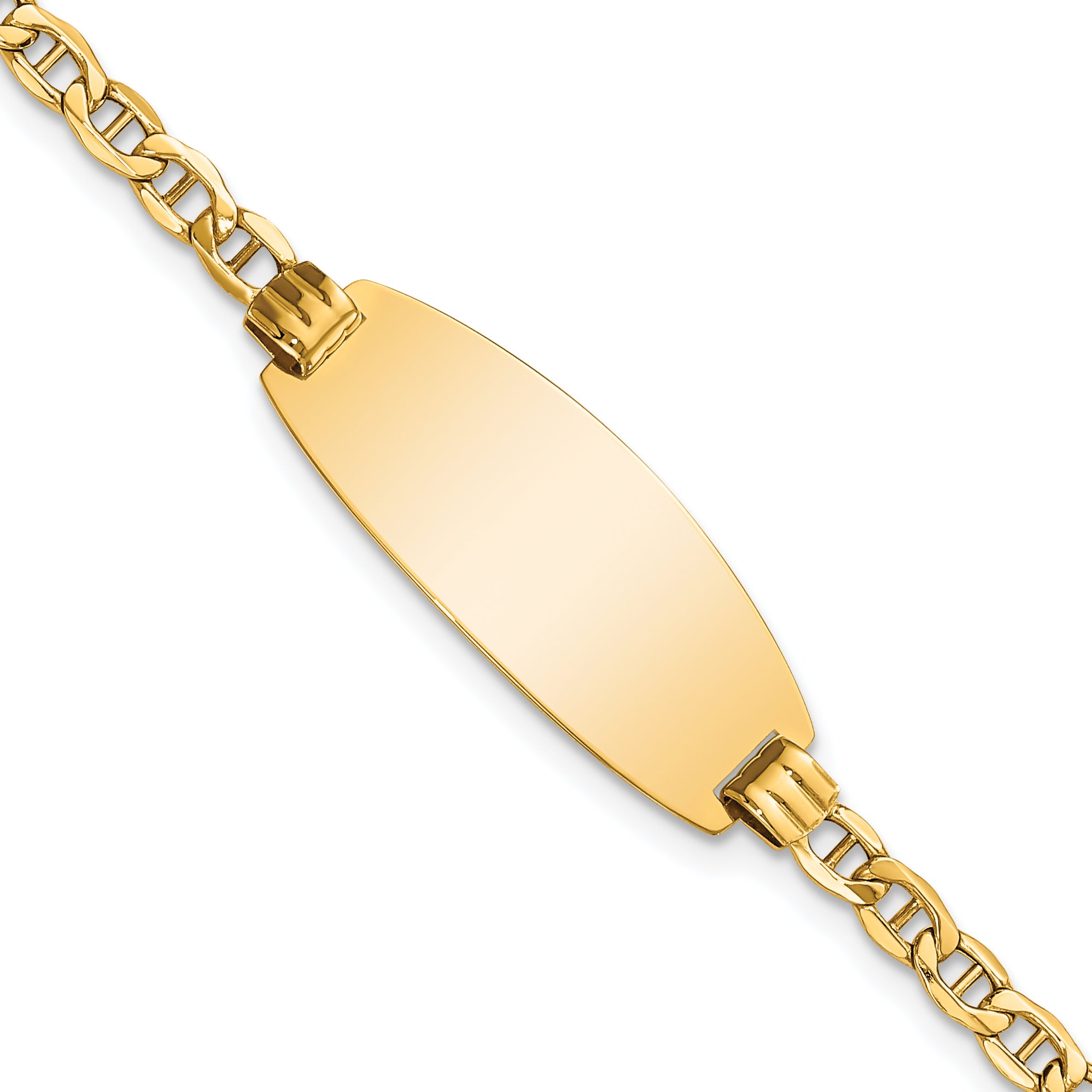 14k Polished Semi-Solid Chain/Solid Plate Anchor Link Oval 25x11.2mm Plate 7 inch ID Bracelet DCID148