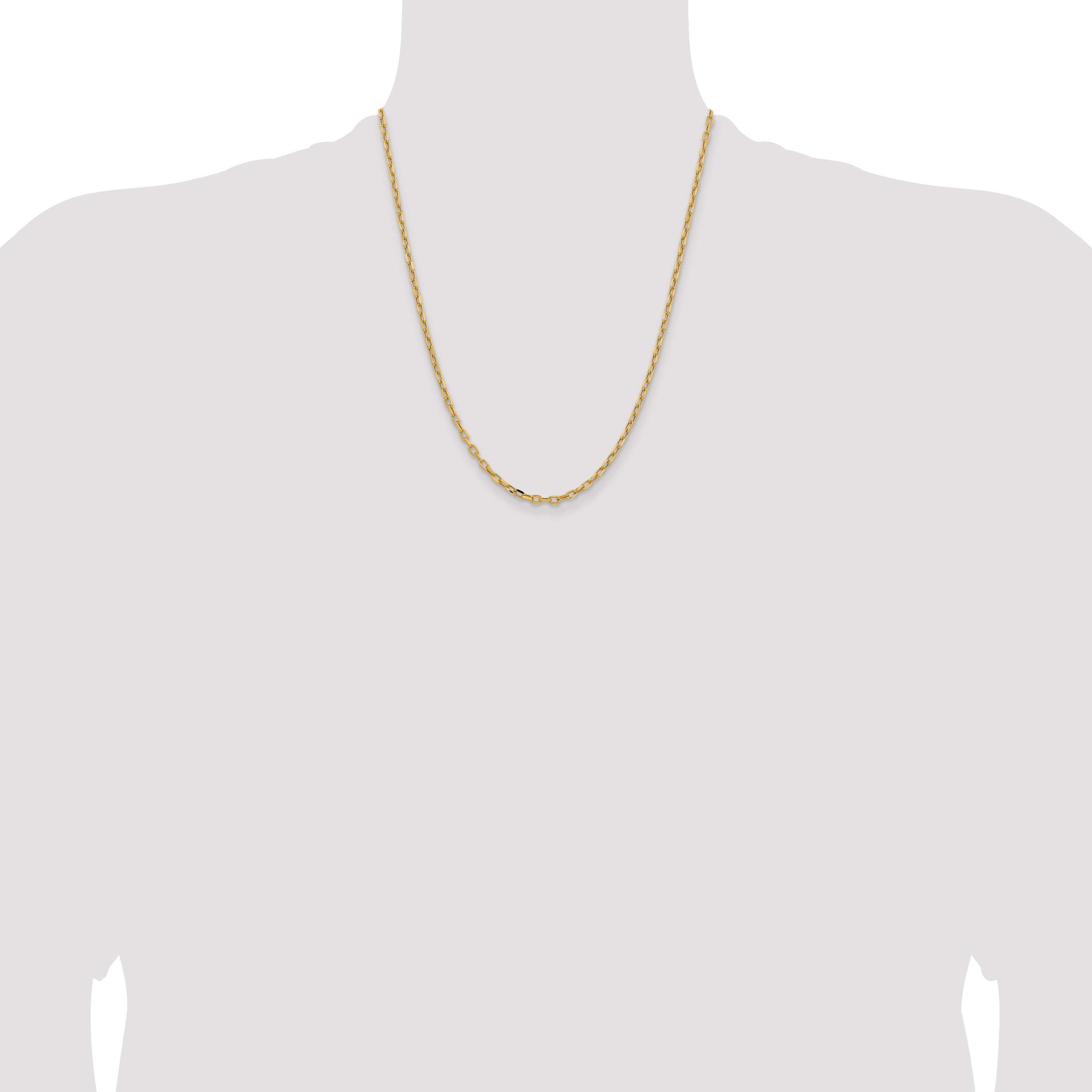 14K Yellow Gold 26 inch 3mm Semi-Solid Diamond-cut Open Link Cable with Lobster Clasp Chain BC189
