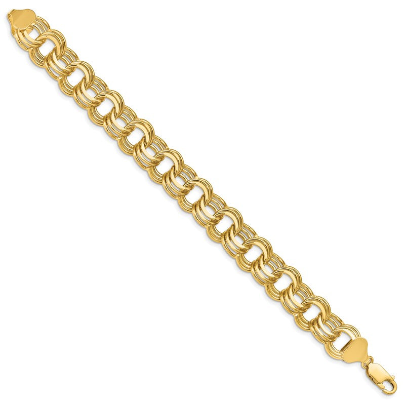 14k 14mm Solid Triple Link 7.5 inch Charm Bracelet TO670