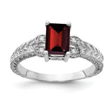 14k White Gold 7x5mm Emerald-cut Garnet and 1/20 carat AA Diamond Ring Y2266GA/AA