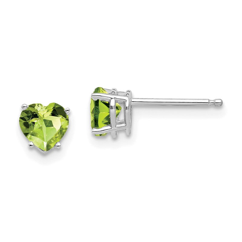 14k White Gold 5mm Heart Peridot Post Earrings XE97WPE
