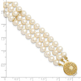 14k 5-6mm White Near-Round Freshwater Cultured Pearl 3-Strand 7.5 inch Bracelet PR14