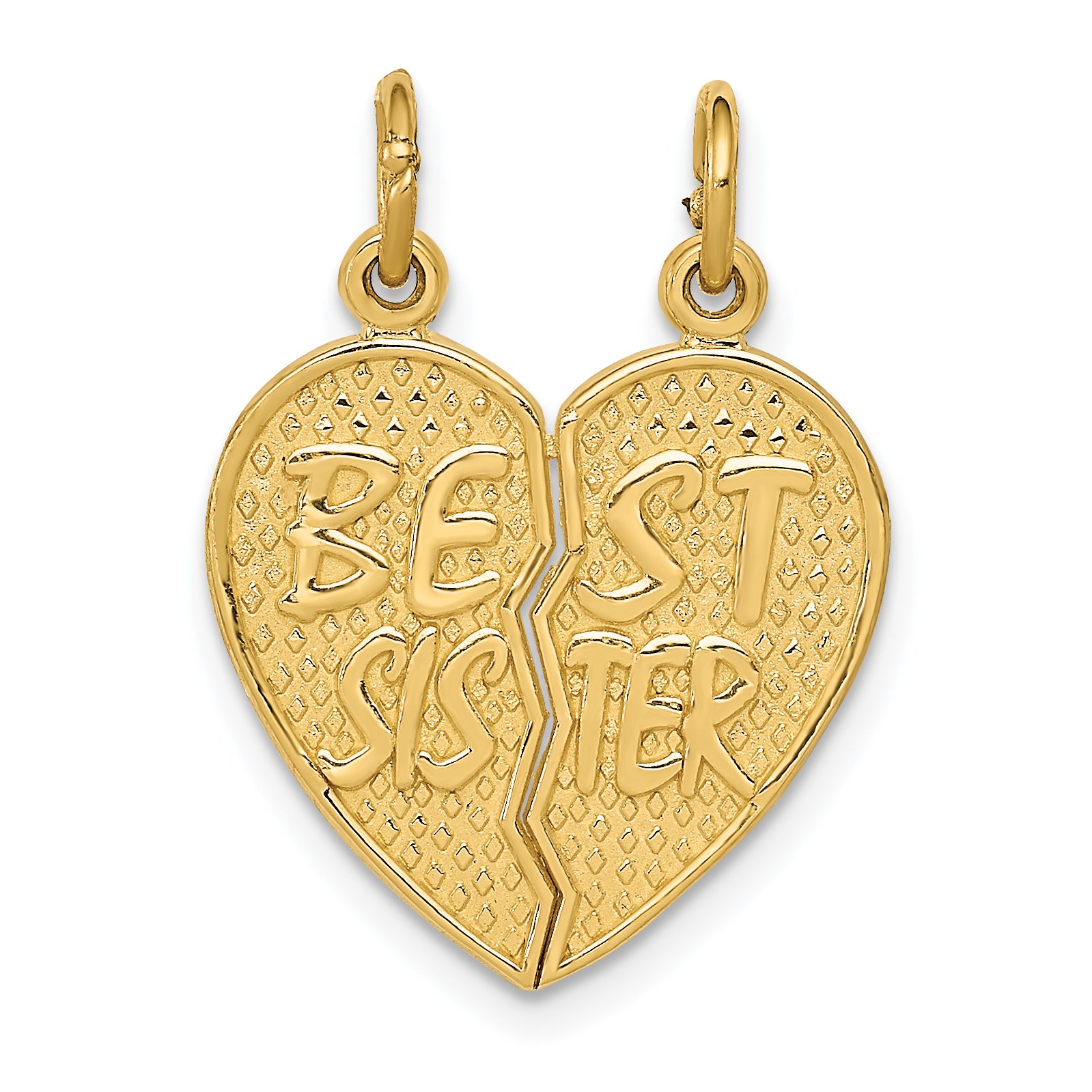 14k BEST SISTER 2-Piece Break-apart Heart Charm C1689