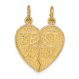 14k BEST SISTER 2-Piece Break-apart Heart Charm C1689