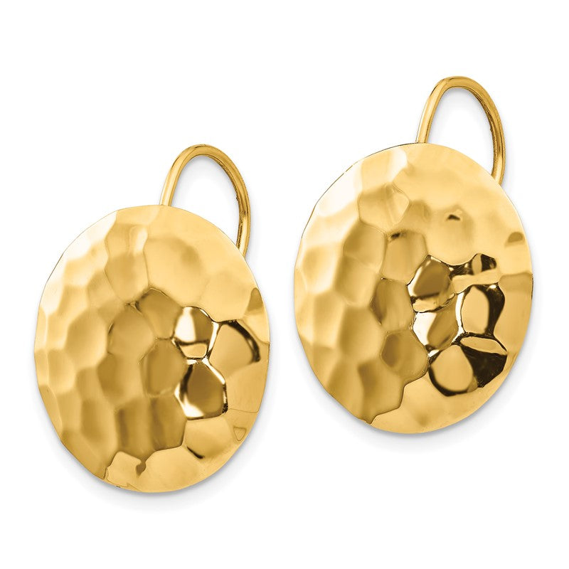 14k Hammered 18mm Circle Disc Kidney Wire Earrings TH652
