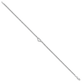 14k White Gold Diamond-cut Open Heart and Rope Chain 10 inch Anklet ANK153