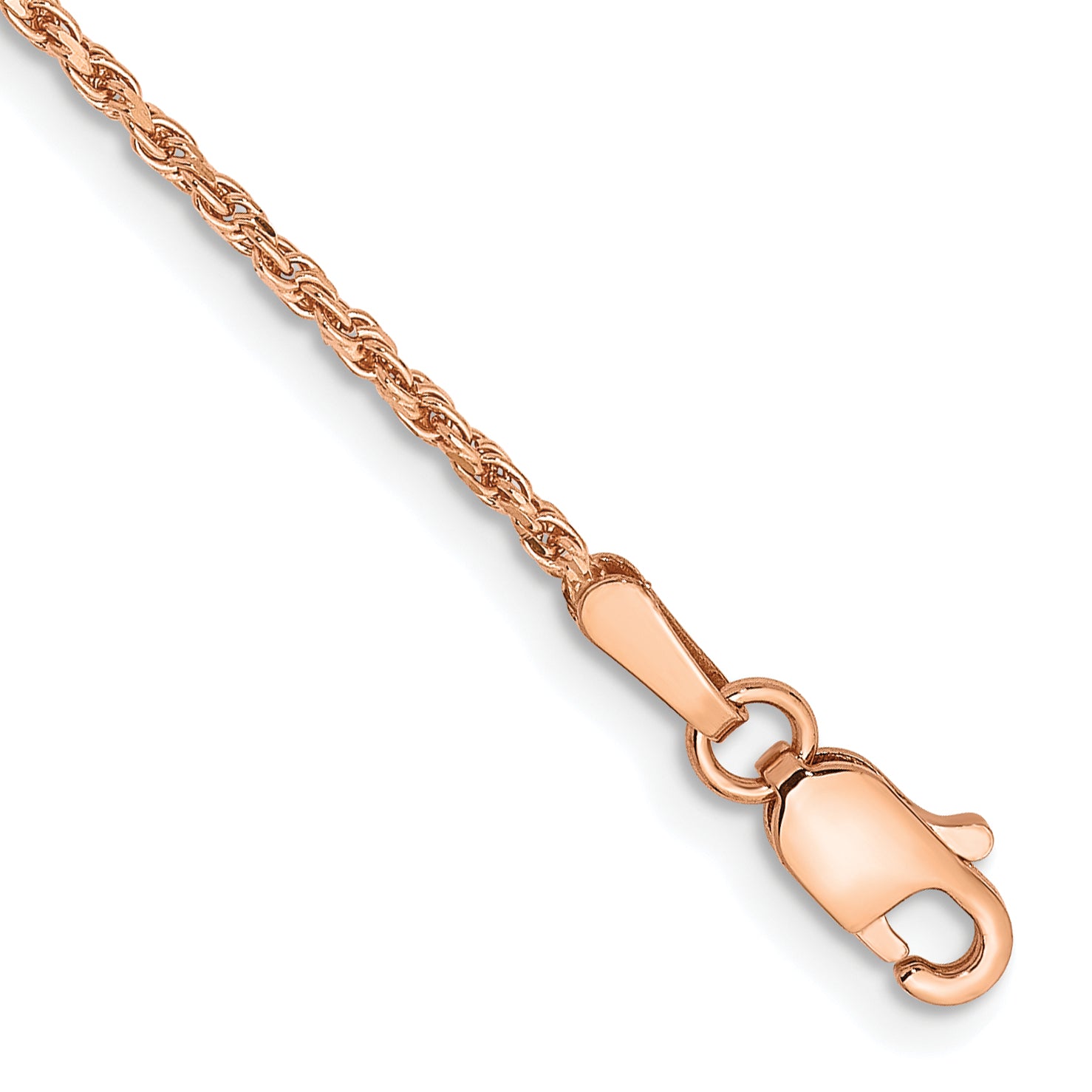 14K Rose Gold 10 inch 1.5mm Diamond-cut Man Made Rope with Lobster Clasp Anklet R012