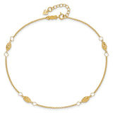 14K Diamond-cut Rice Puff Beads 4-Station 9 inch Plus 1 inch Extender - Total 10 inch Anklet ANK272