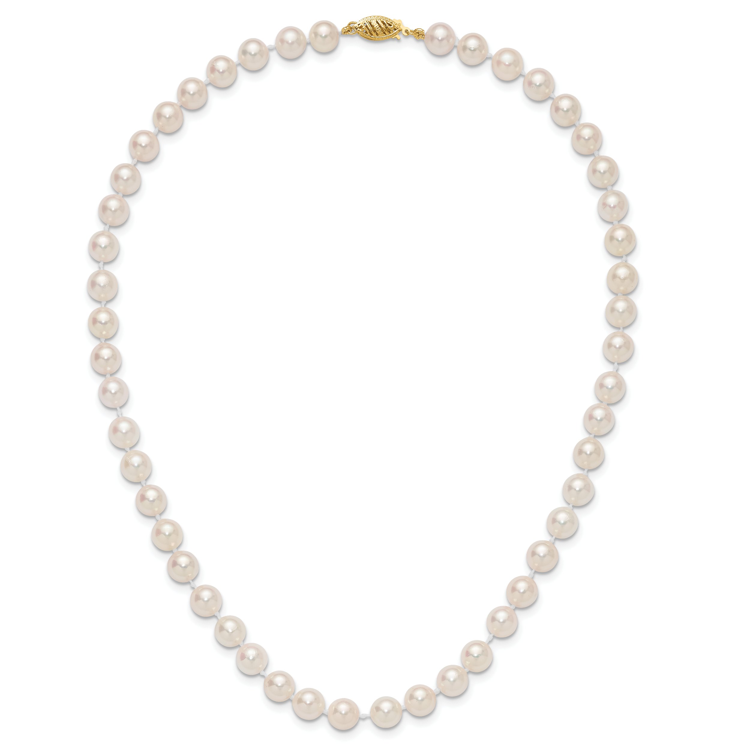 14k 7-8mm White Round Akoya Saltwater Cultured Pearl 16 inch Necklace PL70AA