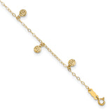 14k Hollow Dangle Circles 9 inch Plus 1 inch Extender - Total 10 inch Anklet ANK225