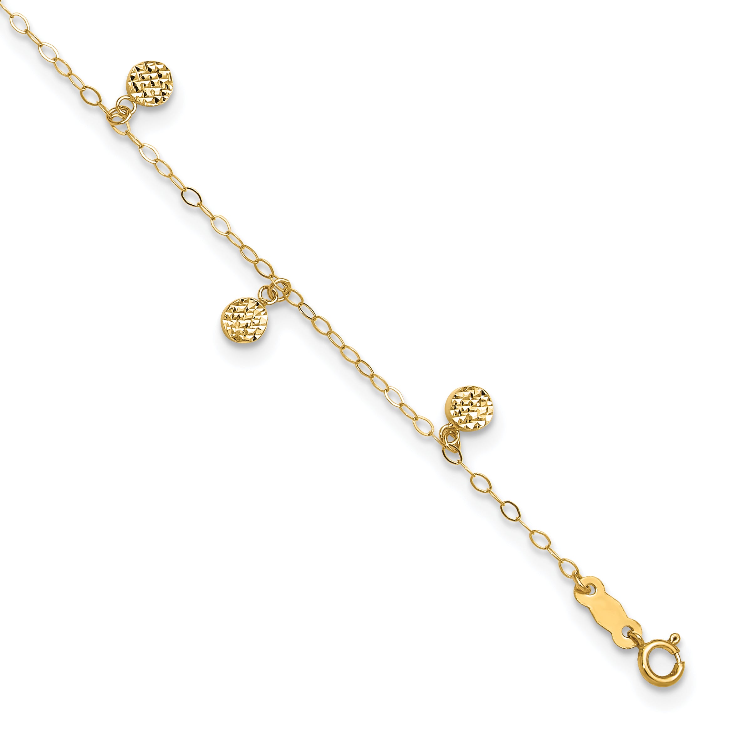 14k Hollow Dangle Circles 9 inch Plus 1 inch Extender - Total 10 inch Anklet ANK225