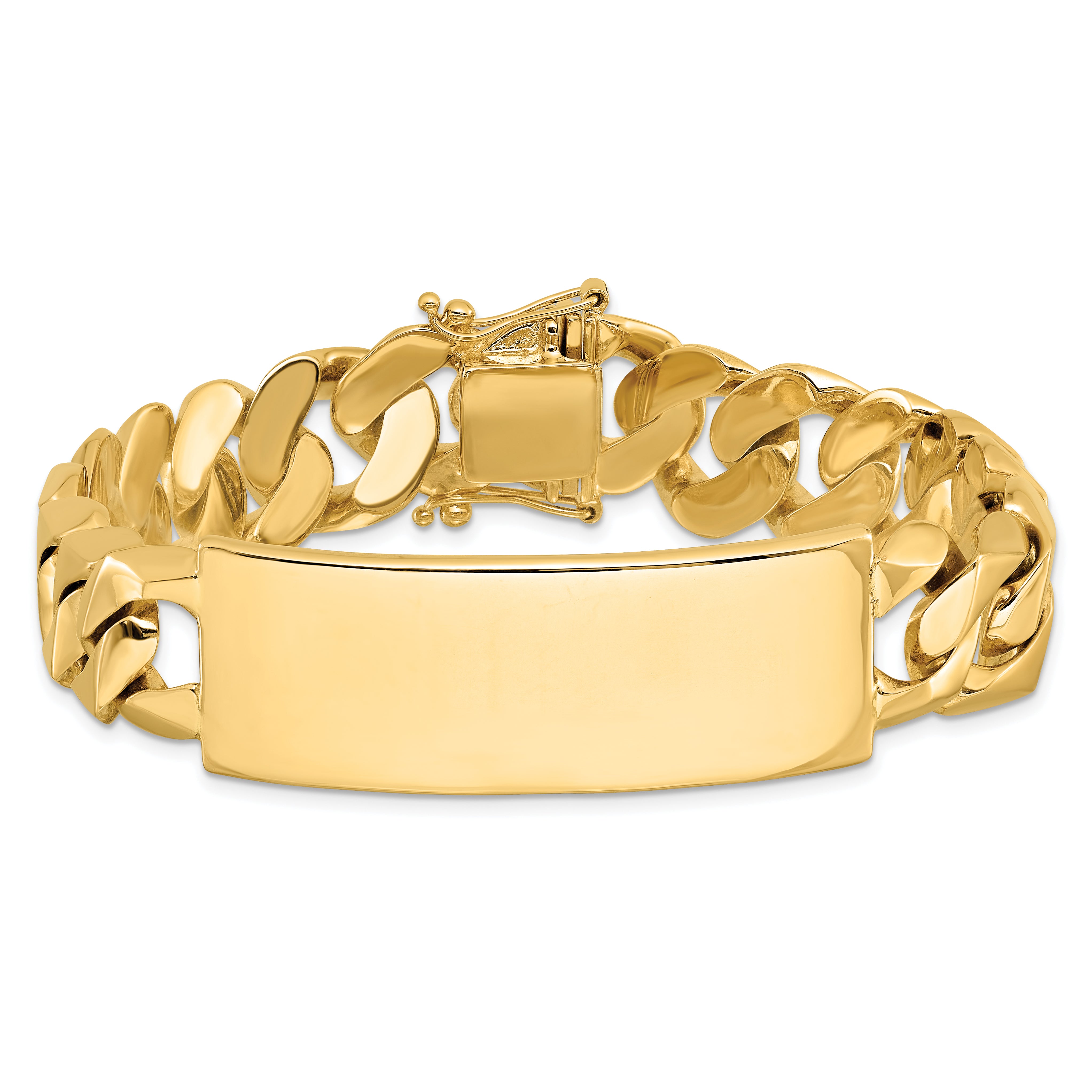 14k Hand-polished Solid Chain/Solid Plate Heavy Curb Link 48x18mm Plate 8.5 inch ID Bracelet LK122ID