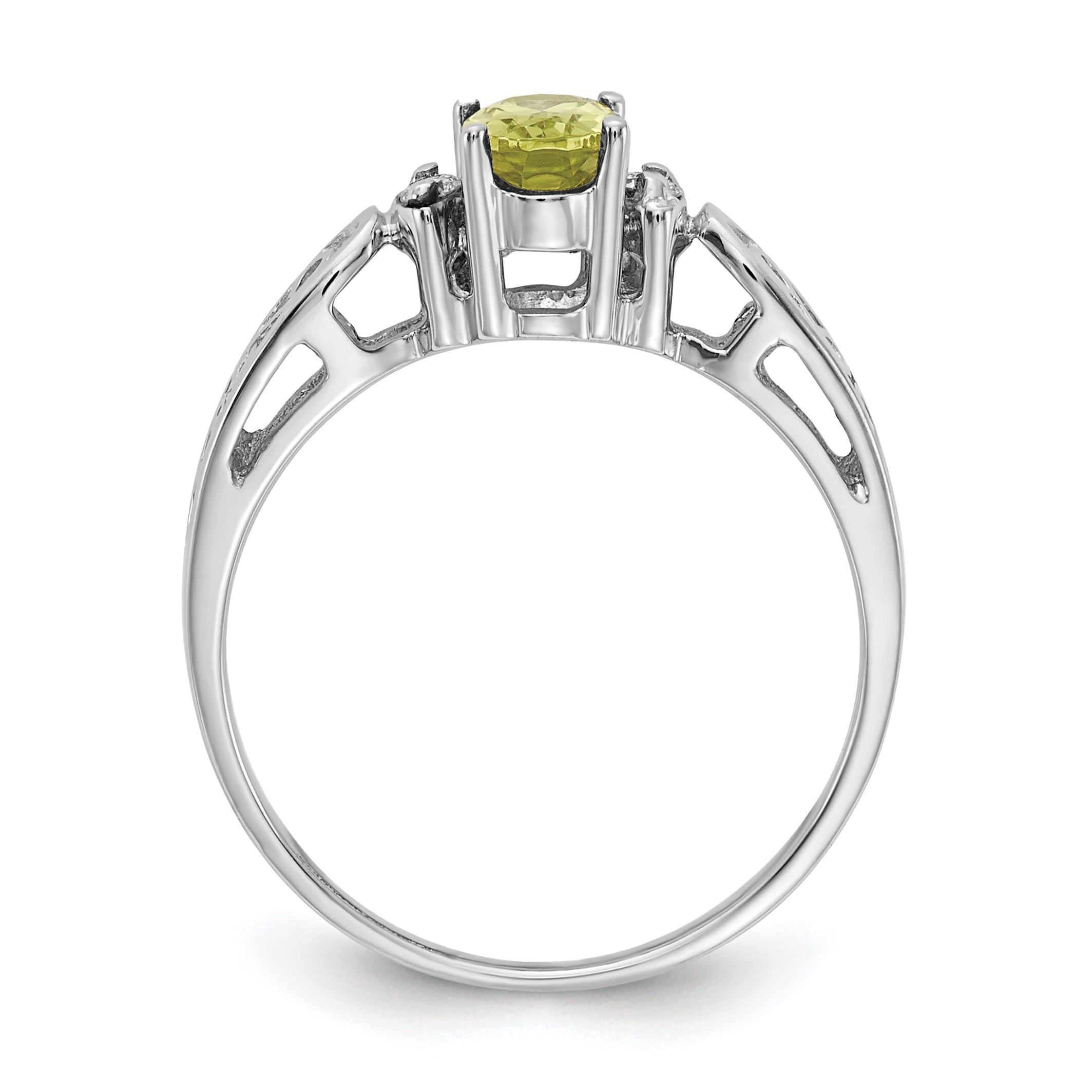 14k White Gold 6x4mm Oval Peridot and A Diamond Filigree Ring X9735PE/A
