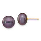 14k 9-10mm Black Button Freshwater Cultured Pearl Stud Post Earrings X90BB